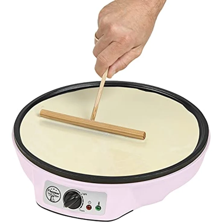 Bestron ASW602P Crêpes Maker, im Retro Design, 1000W, Ø 30 cm, antihaftbeschichtet, inkl. Teigverteiler, rosa – Bild 2
