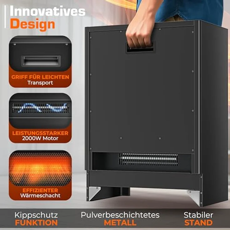 TRESKO Elektrokamin, Heizstrahler mit 2000W, WiFi App, Fernbedienung und LCD-Display, schwarz – Bild 7