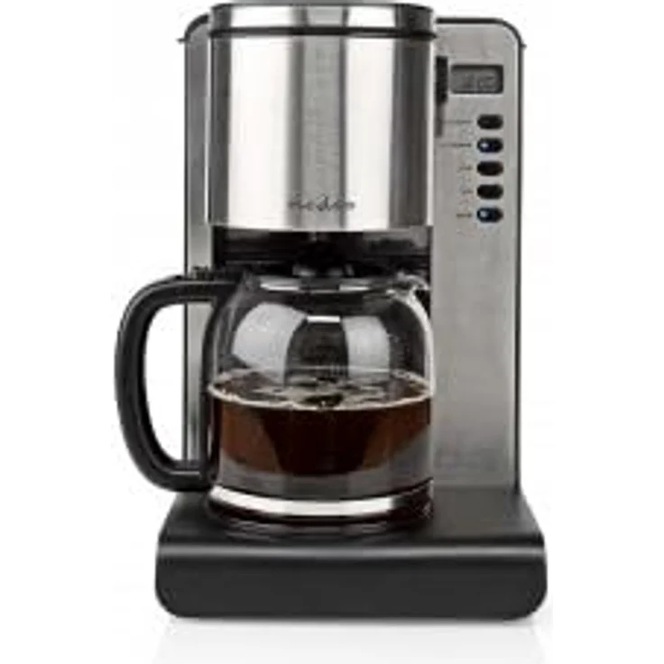 Nedis Kaffeemaschine | max. Kapazität: 1.5 l | Anzahl Tassen auf einmal: 12 | Warmhalten | Timer einschalten | LCD-Anzeige | Uhrfunktion | Aluminium/Schwarz – Bild 1