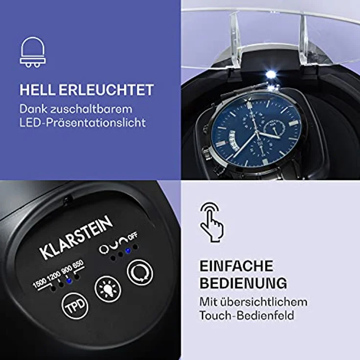 St. Gallen ll Premium Uhrenbeweger 4 Geschwindigkeiten 3 Rotationsmodi Schwarz – Bild 5
