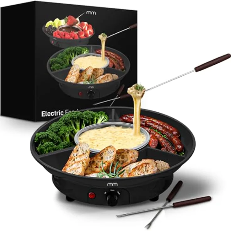 MikaMax Elektrisches Fondue-Set – Fondue für Käse und Schokolade, Electric Fondue, 260 ml – Inklusive 2 Gabeln