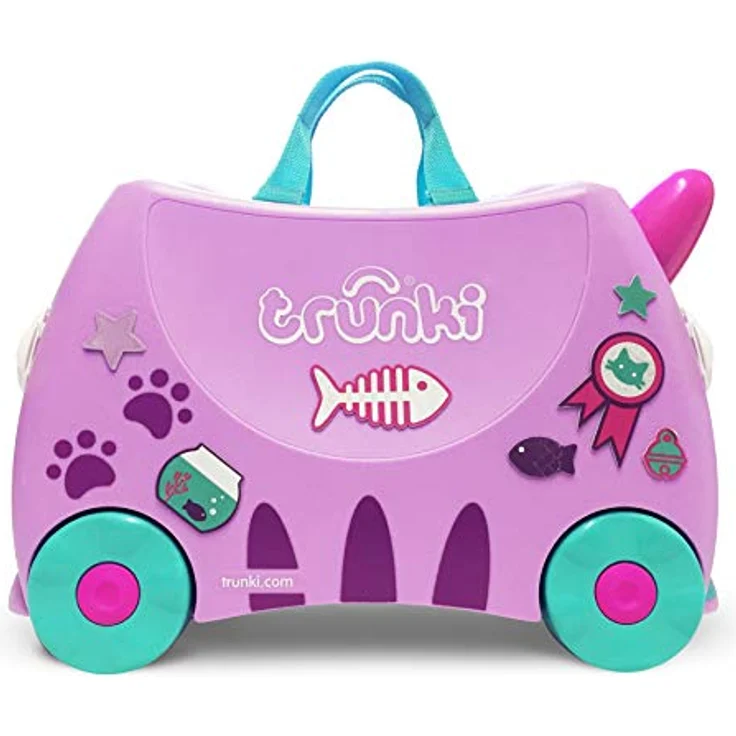 TRUNKI Trunki Handgepäck Und Kinderkoffer zum Draufsitzen | Kinder Risen Geschenk für Mädchen Und Jungen | Trolley Cassie Katze (Lila) – Bild 2