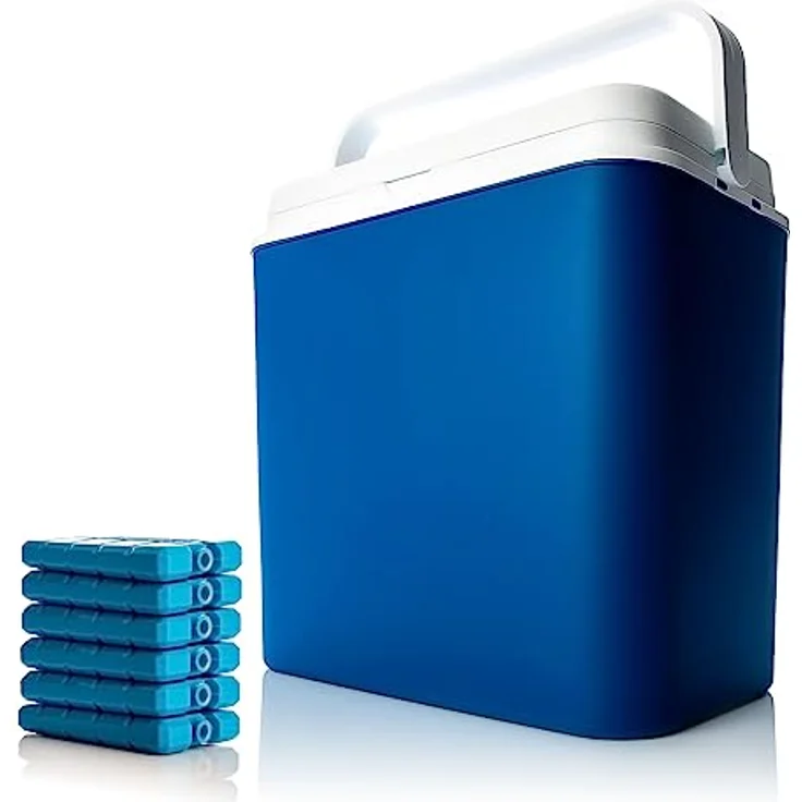 Passive Kühlbox 24 Liter,inkl. 6 Kühlakkus, bis zu 9 Std. Kühlung, blau, weiß – Bild 2