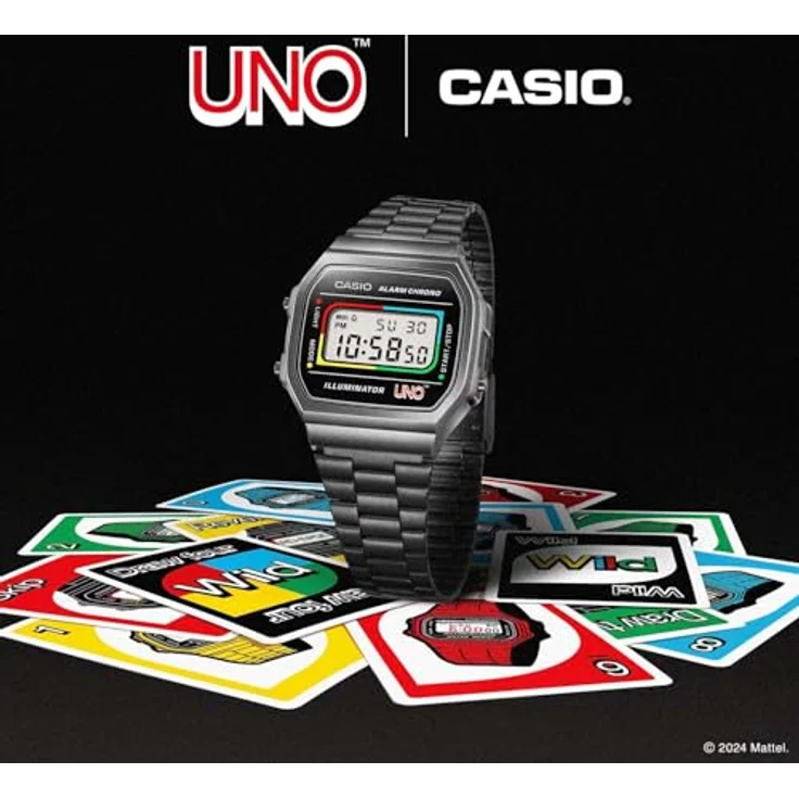 Casio Vintage Armbanduhr UNO A168WEUC-1AER, Edelstahl schwarz, Kunststoffgehäuse, anthrazit Zifferblatt – Bild 2