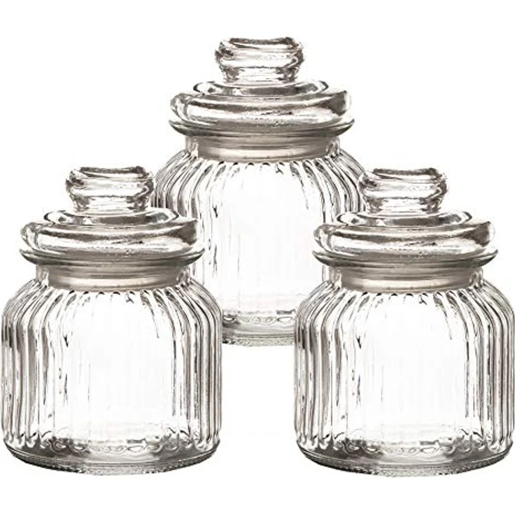 BigDean 3x Bonbongläser Bonboniere, 700 ml Vorratsgläser mit Deckel für Süßigkeiten, Kekse, Kräuter & Gewürze, Vintage Design – Bild 2