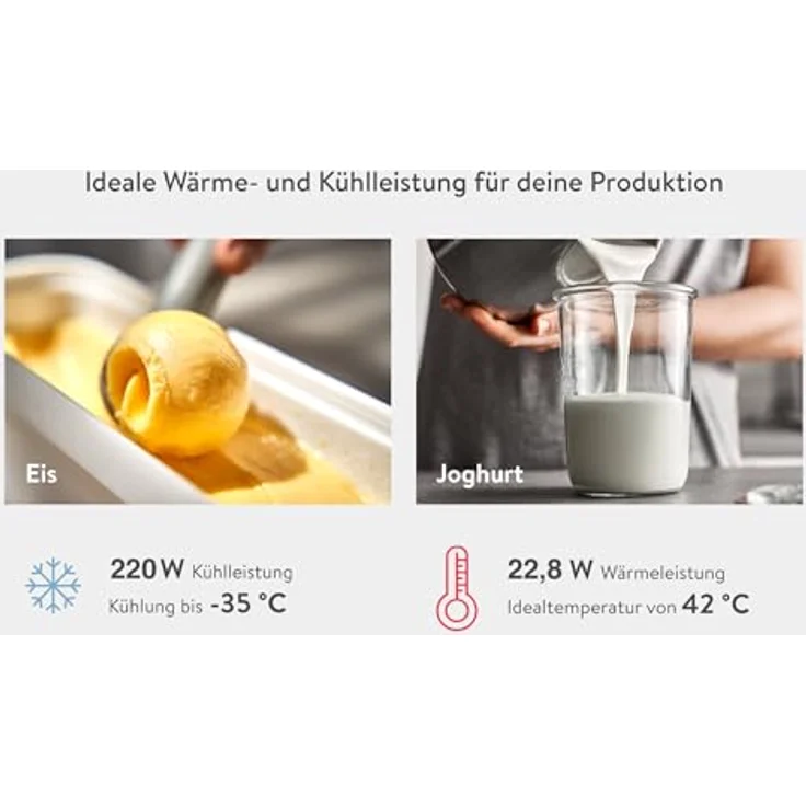 Springlane Eismaschine & Joghurtbereiter mit Kompressor, inkl. Rezeptheft, 2 l, 180 W, Elisa + 2 Aufbewahrungsbehälter Grau – Bild 5