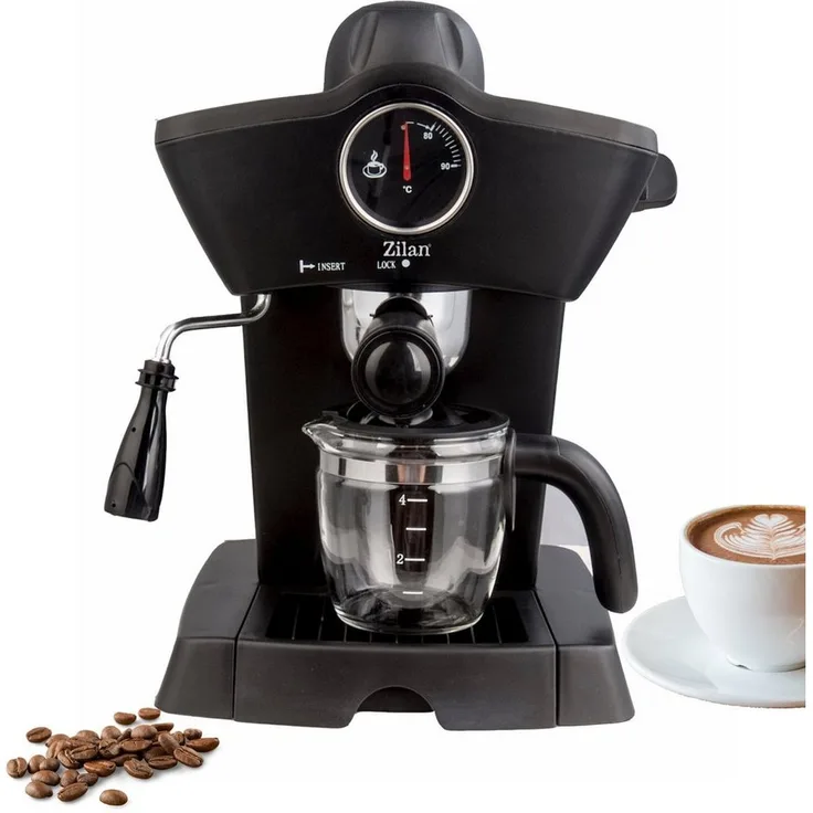 Zilan Espressomaschine ZLN-2854, 3.5 Bar Hochdruckpumpe, Thermometer, Edelstahlfilter - Silber