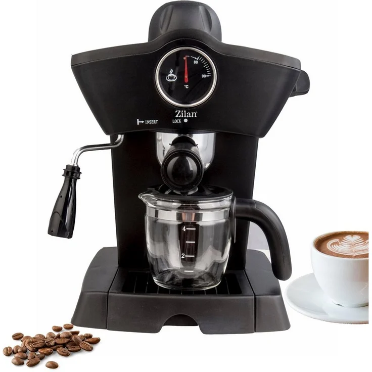 Zilan Espressomaschine ZLN-2854, 3.5 Bar Hochdruckpumpe, Thermometer, Edelstahlfilter - Silber