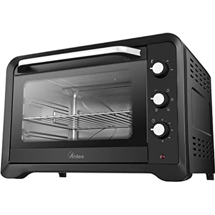 Ardes Elektrischer Umluft-Kleinbackofen 64 Liter Fassungsvermögen mit Innenbeleuchtung 6 Garfunktionen Timer Doppelverglasung MAGNUS AR6264PB, Schwarz