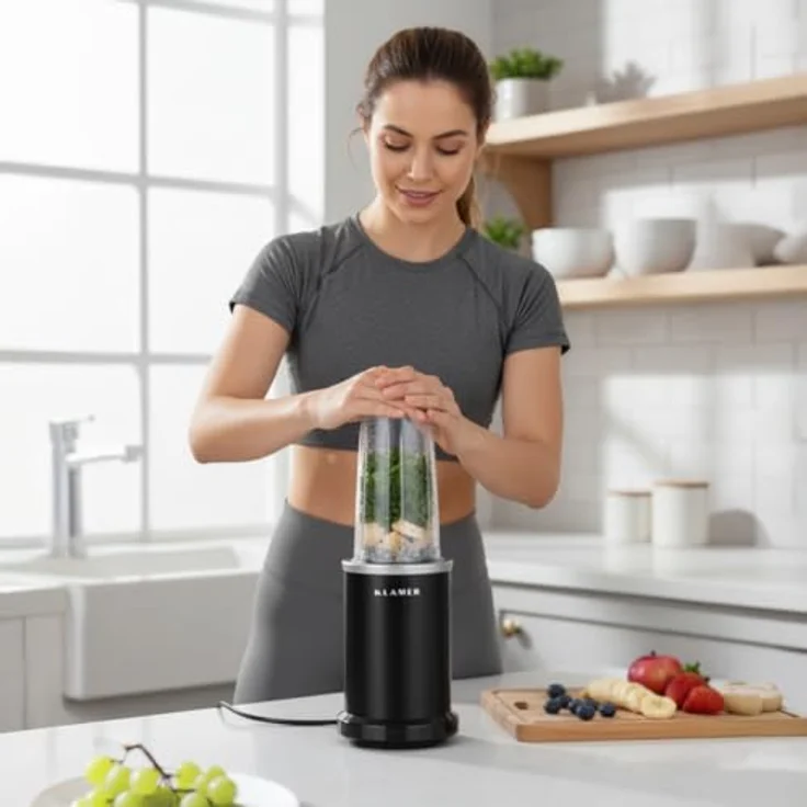 KLAMER Bullet Mixer 1000 Watt, elektrischer Smoothie Maker mit 2 Mixbehältern, Edelstahlklingen und BPA-freiem Zubehör – Bild 5