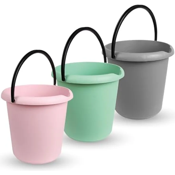 ProHome Putzeimer Kunststoff-Eimer 3er Set, 5 Liter, BPA-frei, in Rosa, Grün und Anthrazit, Made in EU