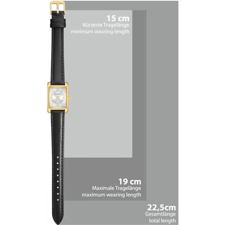 Eastside Damen Uhr 10080150, analoge Quarzwerk-Uhr mit rechteckigem Gehäuse, schwarzem Echtlederarmband und Mineralglas – Bild 2