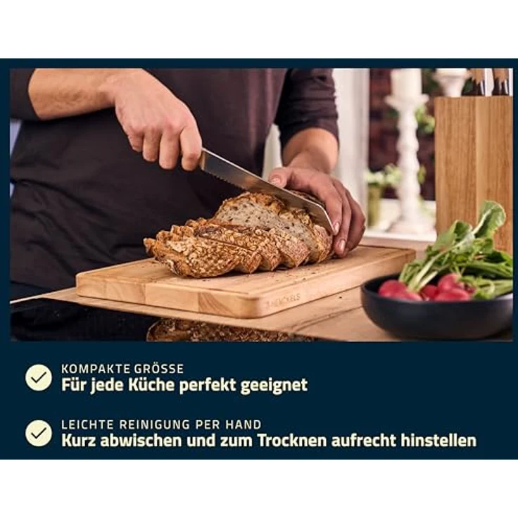 HENCKELS by ZWILLING Cutting Board, Holz Schneidbrett 40 x 27,5 x 2,5 cm, beidseitig nutzbar mit Saftrille, FSC-zertifiziert – Bild 3