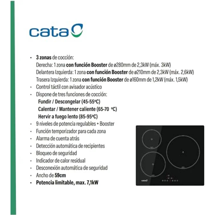 CATA Induktionskochfeld IB 6303 E2 BK, 3 Kochbereiche, Touch-Steuerung, 7100 Watt, Schwarz – Bild 2