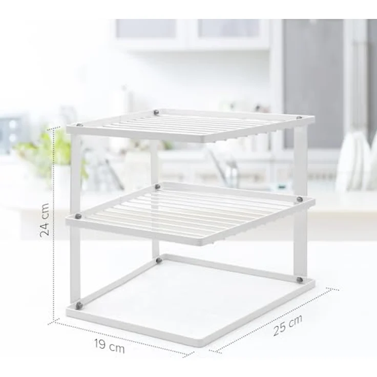 Joejis Wackelfreier Geschirr Tellerhalter Schrankeinsatz für den Küchen Schrank zur Aufbewahrung Eckgeschirr Regal Organizer für den Küchenschrank in der Küche 25x25x19cm Weiß – Bild 2
