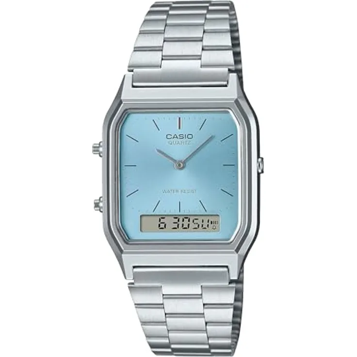 Casio Elegante Uhr AQ-230A-2A1, Quarzwerk mit Analog-Digital-Anzeige, türkis, klassisches Design mit Edelstahlarmband