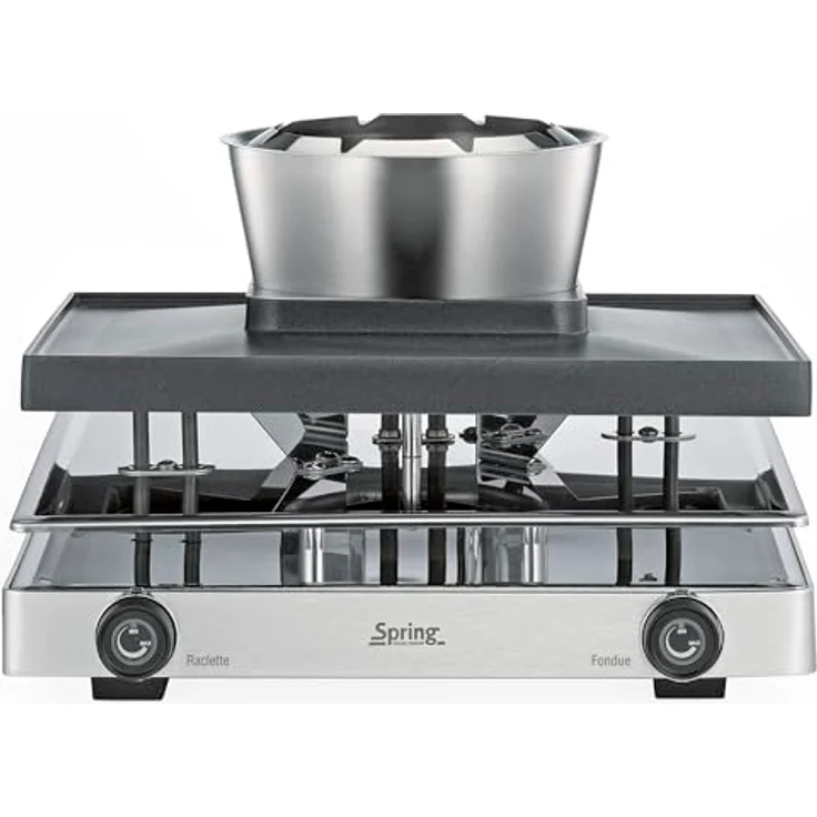 Spring RACLETTEFONDUE CLASSIC | Fondue Raclette Kombi 8 Personen | Antihaftbeschichtete Alu-Grillplatte & Fondue Topf | 8 x Pfännchen, Raclette Schaber, Gabeln | mit Abstellebene | Raclette Grill – Bild 3
