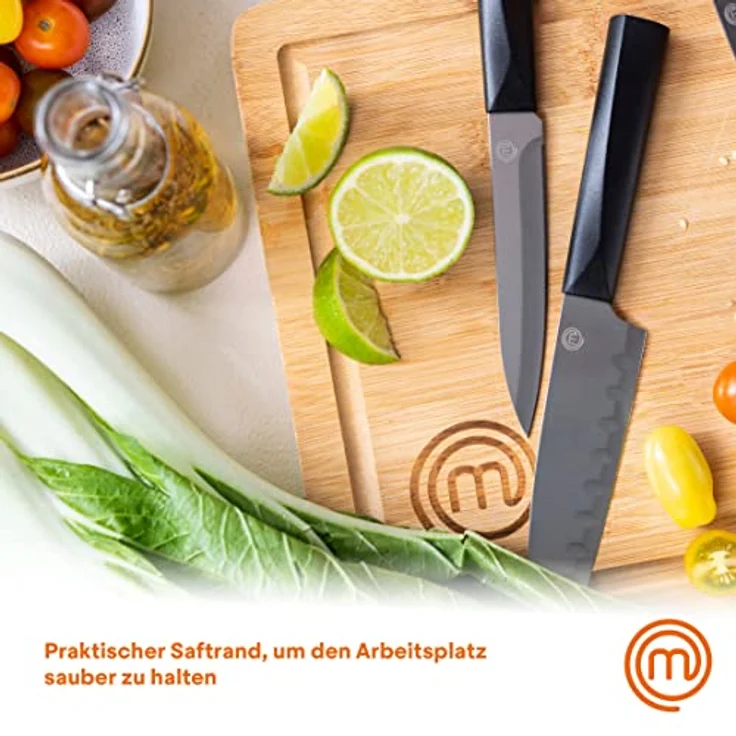 MasterChef Schneidebrett Groß, Holzbrett Küche mit Saftrille, Antibakterielles Bambus Brett, 39cm x 27cm x 3cm, Schneidbretter Hygienisch Spülmaschine Sicher, Nachhaltig Gestaltet, XL – Bild 4
