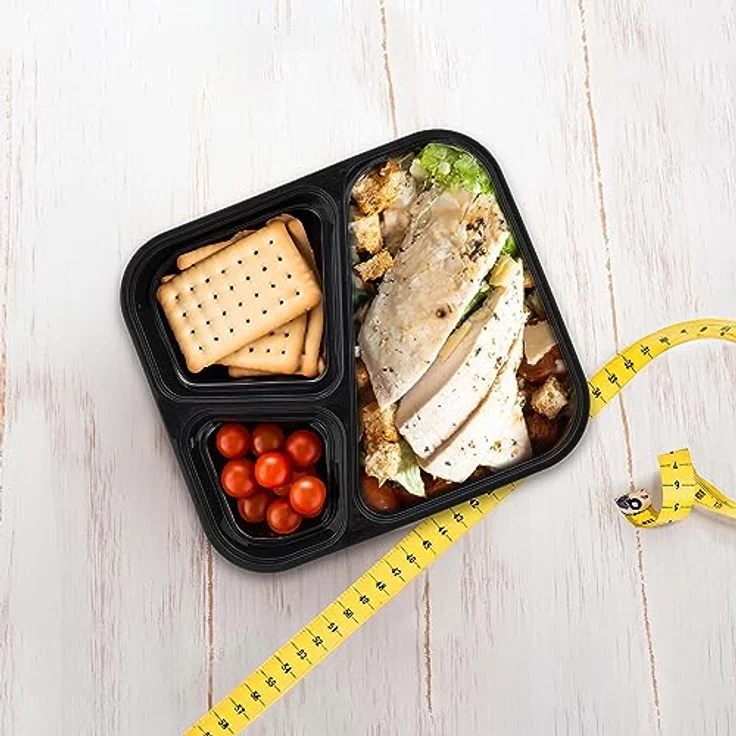 Relaxdays 24er Set Meal-Prep-Boxen, Lunchbox mit 3 Fächern, mikrowellen- und gefriergeeignet, Schwarz – Bild 2