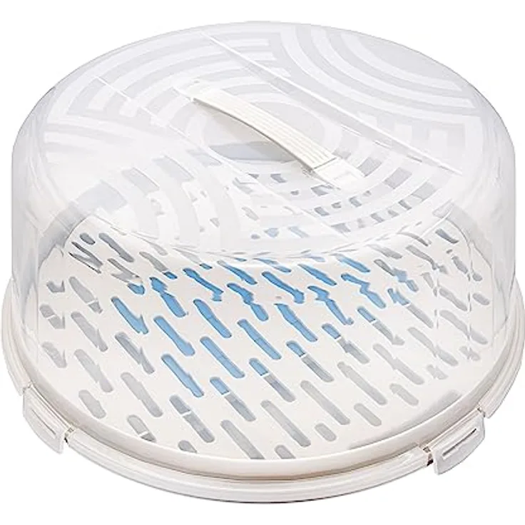 BranQ - Home essential runder Kuchenbehälter mit hoher Abdeckung, praktischem Tragegriff und mit Kühleinsatz, Kunststoff (PP) BPA-frei, creme/transparent, 334 x 156 mm