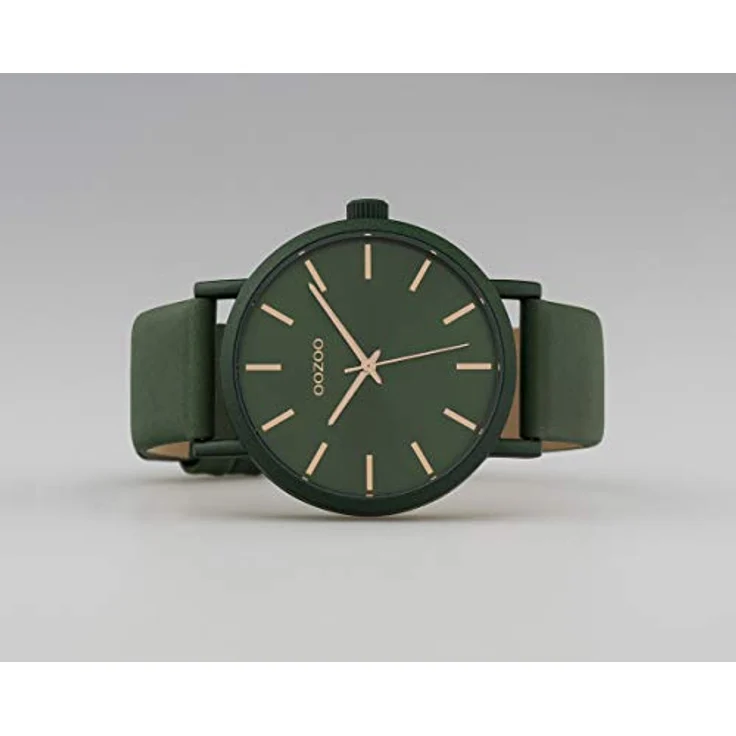 Oozoo Damenuhr mit Lederband 42 MM Colours of Unicolor Tannengrün C10453, Rosefarbene Details, Spritzwassergeschützt, Miyota Quarzwerk – Bild 3