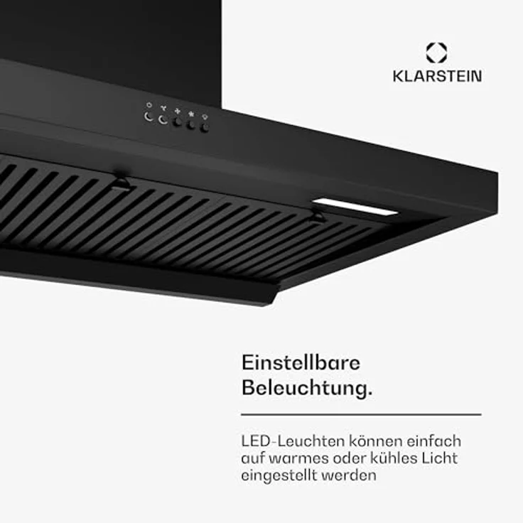 Klarstein AeroClean Dunstabzugshaube 90 cm, Wandhaube mit Boost-Modus 721 m³/h, A++ Energieeffizienz, LED-Beleuchtung 3800-4200 K, Drucktasten, Schwarz, Abluft & Umluft – Bild 5