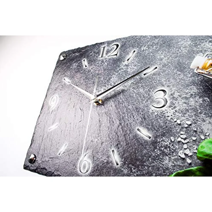 Kreative Feder Designer-WANDUHR Küchen-Kräuter aus Stein mit Zeigern aus gebürstetem Aluminium - Beton Designeruhr mit flüsterleisem Funkuhrwerk, Schiefer-Optik, handmade in Germany – Bild 4