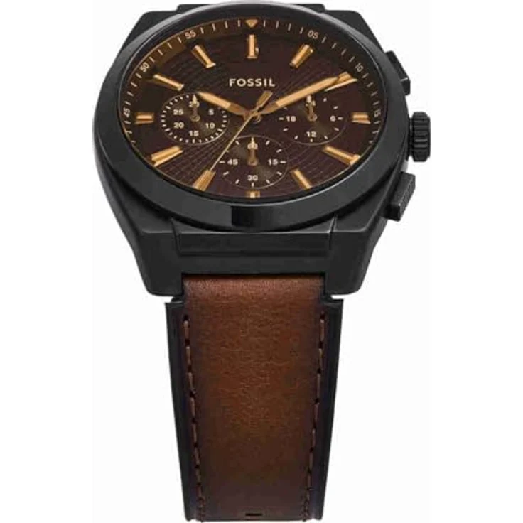 Fossil Chronograph EVERETT FS6108, Quarzuhr mit analoger Anzeige, braunem Zifferblatt und Lederarmband, schwarz, 44 mm Gehäusedurchmesser, 5 bar wasserdicht – Bild 4