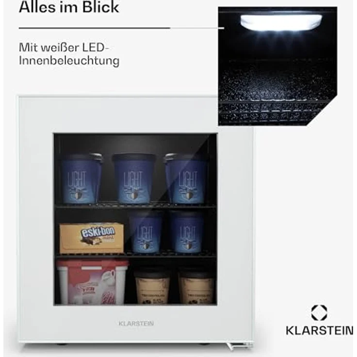 Klarstein Mini-Gefrierschrank Klein 36 L Mit Glasfront, 5-Stufen-Thermostat - Schwarzer Kompakter Tiefkühlschrank Für Büro, Wohnung, Studentenwohnheim – Bild 4