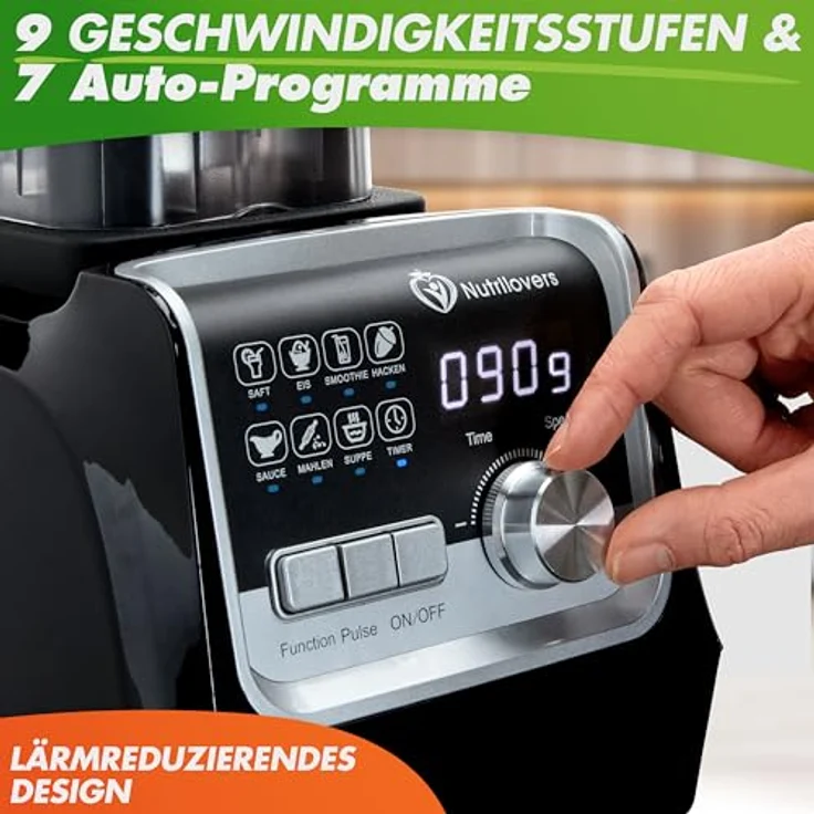 Nutrilovers NUTRI-BLENDER MAX+ Hochleistungsmixer 2000W mit 2L BPA-freiem Tritanbehälter, 9 Geschwindigkeitsstufen, Digital-Timer und Rezeptbuch für Smoothies – Bild 5
