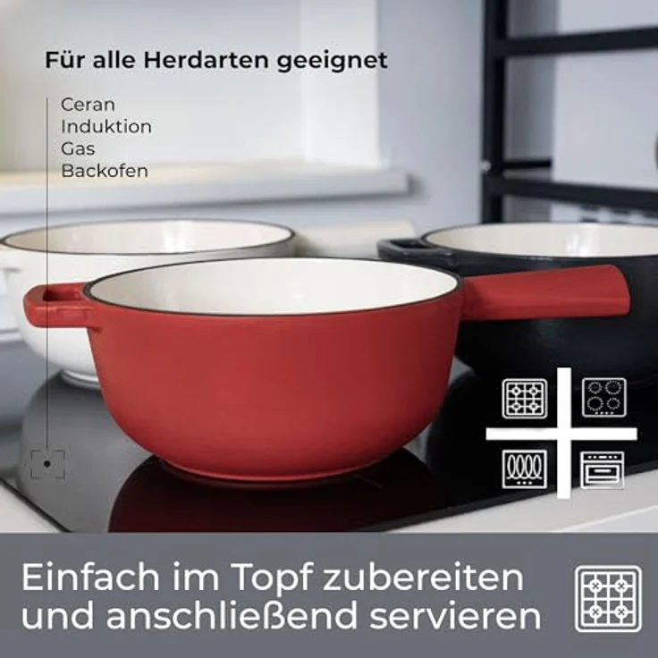 osoltus BBQ Gusseisen Fondue Käsefondue Emaille beschichtet rot – Bild 9