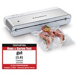 FoodSaver kompaktes Vakuumiergerät mit Handheld-Vakuumierer | 1 Rolle & 4 Beutel | Silber mit weißen Akzenten [VS0100X]
