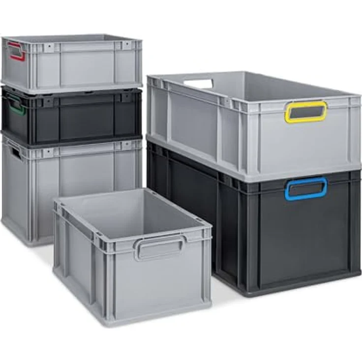 PROREGAL Eurobox NextGen Color SparSet, 10x Transportbox mit Auflagedeckel, Schiebeschnappverschlüssen, 44L, Schwarz, HxBxT 22x40x60cm – Bild 4