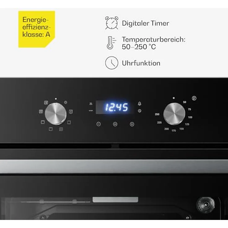 Klarstein Verosteel Einbaubackofen 60 cm, 67 L Elektrobackofen mit 8 Garstufen, Energieklasse A, Edelstahl & Glas, Timer, Backblech – Bild 4