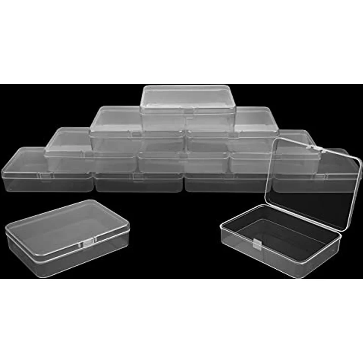BELLE VOUS Kleine Aufbewahrungsbox Transparent, 12 Stück, Klappdeckel, 9 x 6 x 3,3 cm, für Schmuck, Perlen, Pillen und Schrauben – Bild 4