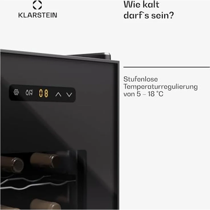 Klarstein Freistehender Weinkühlschrank 1 Zone, Getränkekühlschrank Klein, Kleiner Weinschrank, Wein-Kühlschrank Klein mit Glastür, Indoor/Outdoor Flaschenkühlschrank, Wine Fridge, 12 Flaschen – Bild 3