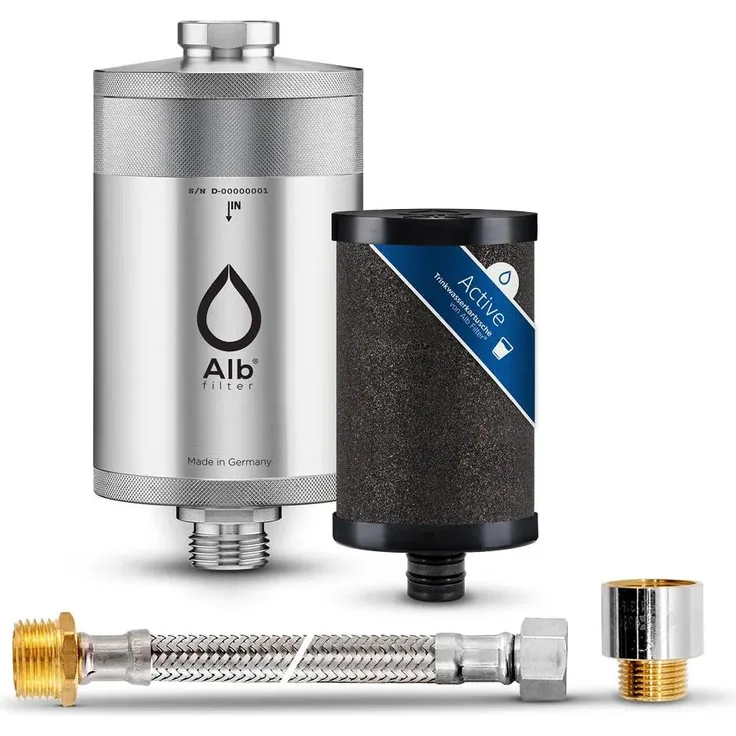 Alb Trinkwasserfilter Active, Edelstahl Wasserfilter mit Aktivkohle-Kartusche zur Schadstoffreduzierung