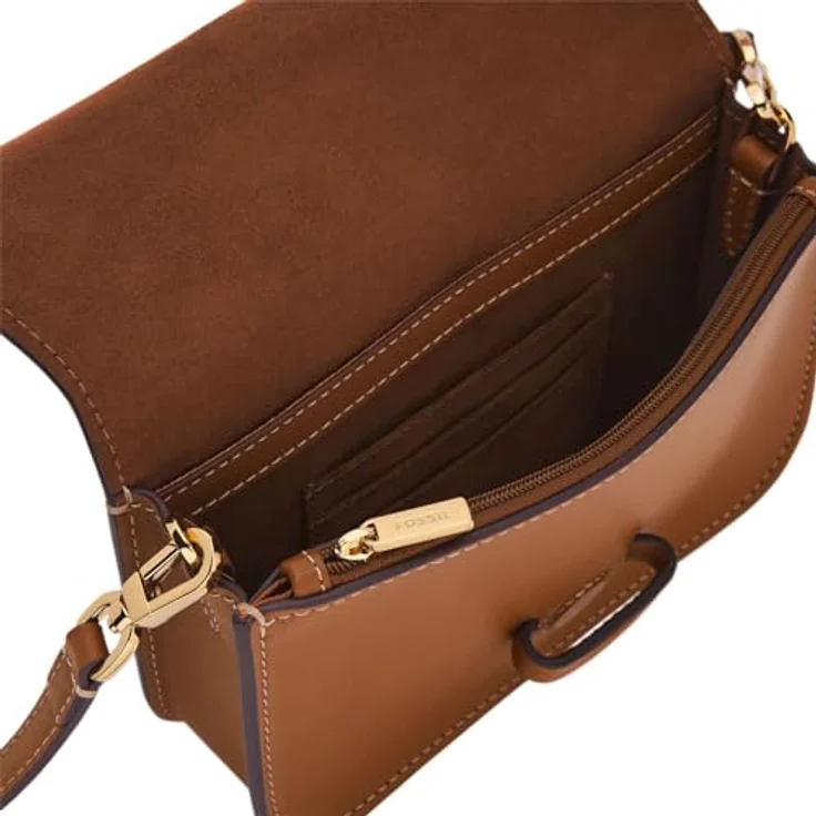 Fossil Lennox Flap Crossbody Umhängetasche S, braun, Leder mit verstellbarem Schulterriemen und zahlreichen Fächern – Bild 4