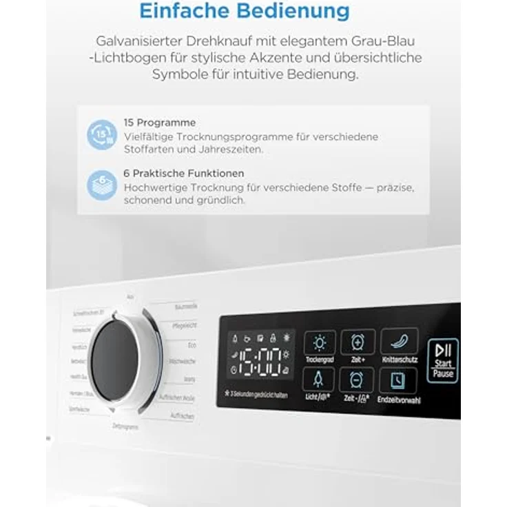 Midea MD11EH70BD Wärmepumpentrockner, 7 kg, Energieklasse D, Schnelltrocknen 35', HealthGuard, Sensor-Trocknung, Knitterschutz, Auffrischen Wolle, Weiß – Bild 4