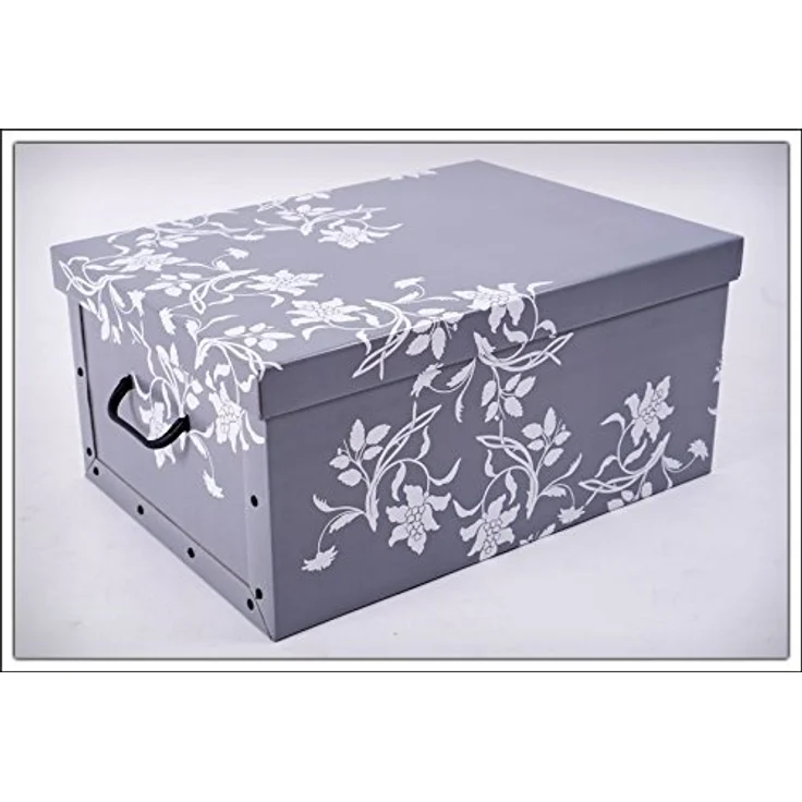3er Set Aufbewahrungsbox je 51 x 37 cm mit Deckel - Blumenmuster - Stapelbox aus Pappe mit Griffen - Organizer Storage Box Allzweck Spielzeug Kiste Geschenk Karton Barock Design stapelbar – Bild 4