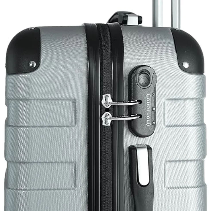 Monzana Koffer Essential Größe XL, 120 Liter Hartschale mit Kantenschutz, 4 gummierte Rollen, Schloss, Silber – Bild 2