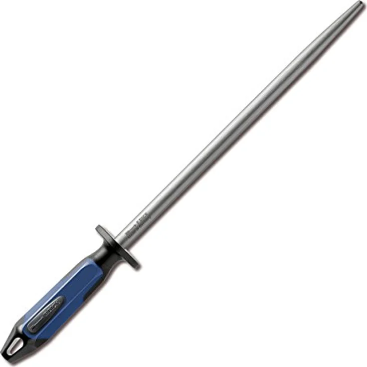 F. DICK Wetzstahl FINECUT 2K, 30 cm Feinzug Messerschärfer, rund, magnetisiert, verchromt, blau-schwarzer Griff, Made in Germany