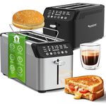 TurboTronic TT-BF15 4-Scheiben Langschlitztoaster, 2x XXL Brotschlitz, digitale Anzeige, Memory, Brötchenaufsatz, Edelstahl Silber