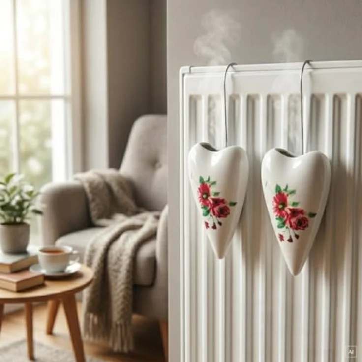abc HOME Luftbefeuchter Herzen, 2er Set in eleganter, herzförmiger Keramik mit nostalgischem, tiefrotem Rosen-Dekor – Bild 2