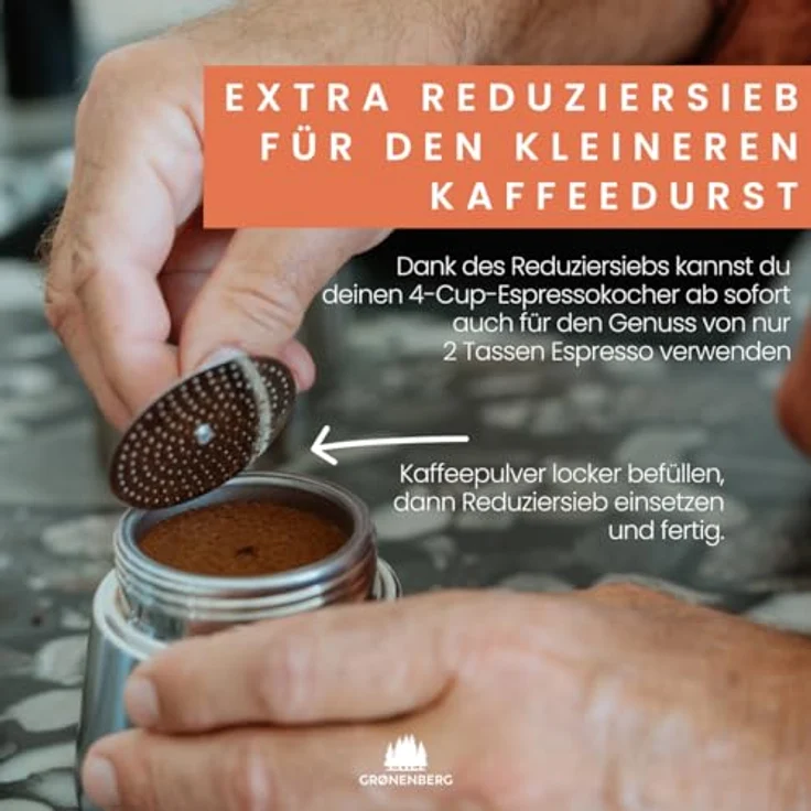 GRØNENBERG Espressokocher Edelstahl, Induktion geeignet, 4 Tassen, 0.2l, inkl. Ersatz-Dichtung, aluminiumfrei und unbeschichtet – Bild 5