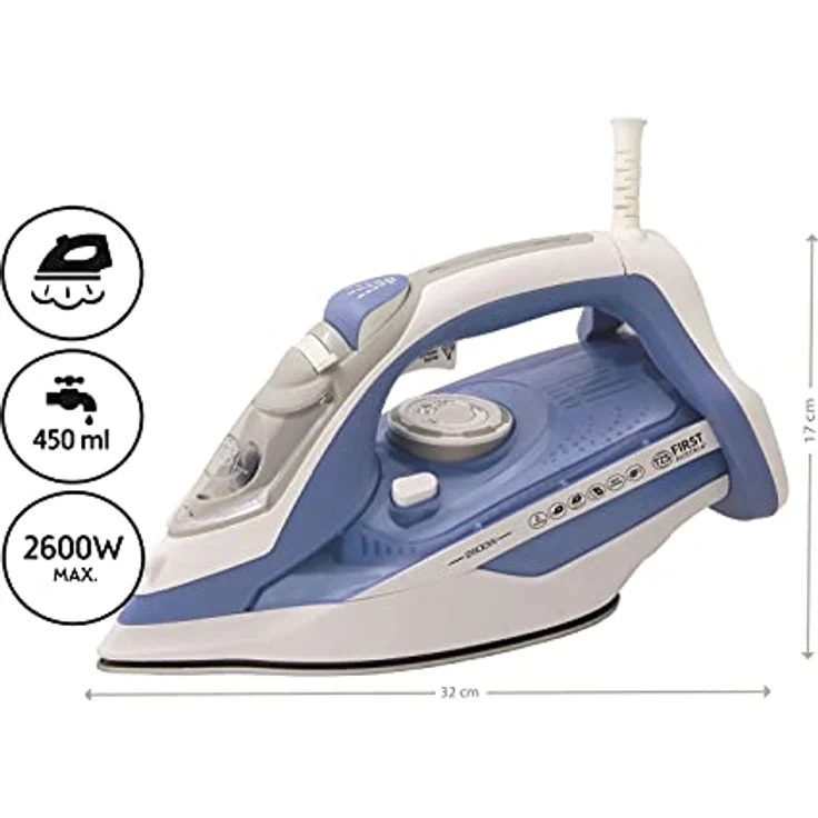 TZS First Austria Dampfbügeleisen, verstellbare Dampfstärke & vertikaler Dampfstoß, 450 ml Wassertank, inkl. Wasserbehälter, in Weiß/Grau/Blau, 2600 W – Bild 3