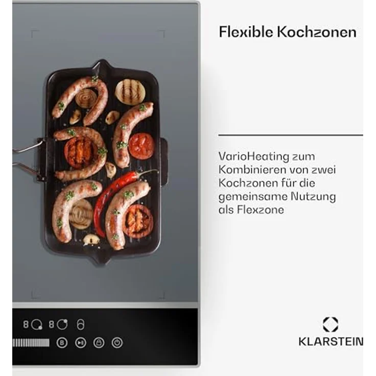Klarstein DualTone Flex Induktionskochfeld - 4-Zonen Induktionsherd mit 7200 W, Flex-Zonen, Thermoboost, Schieberegler, Timer, Aluminiumrahmen, Silber – Bild 4
