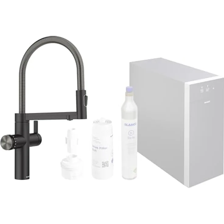 BLANCO CHOICE Icona | Multifunktionale Küchenarmatur aus Edelstahl schwarz matt | Gekühltes Wasser in still, medium, sprudel & kochend heiß | Inkl. App zur Individualisierung