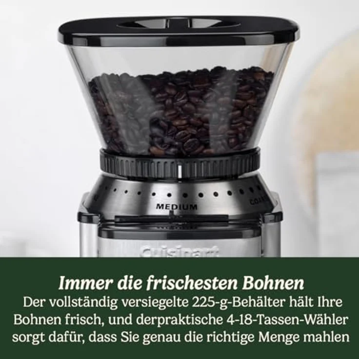 Cuisinart DBM8V2E, Kaffeemühle mit Keramikmahlplatten, 18 Mahlgradeinstellungen, Silber, Schwarz, 250 g Kapazität – Bild 5