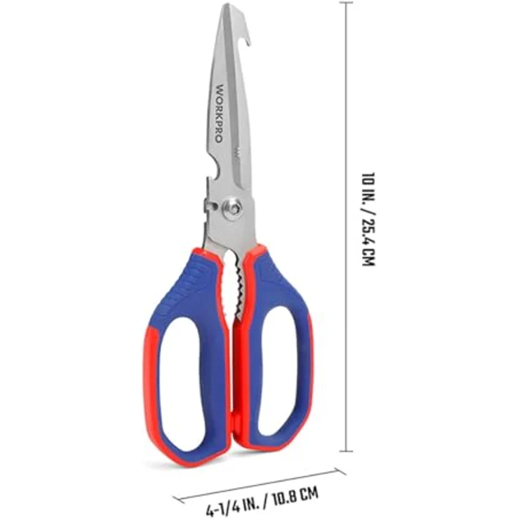 Workpro Küchenschere, Edelstahl, 25 cm, mit Flaschenöffner und Nussknacker, Blau/Rot – Bild 5